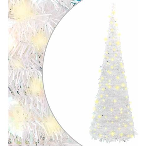 Sapin de Noël artificiel rétractable avec 50 lumières LED blanches, 120 cm de hauteur (1/5)
