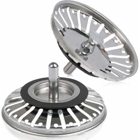 2pcs Filtre à évier/bouchon de bonde pour évier bouchon d'évier trou Passoire de cuisine/salle de bain diamètre de 84 mm avec embout à boule, en acier inoxydable (1/4)