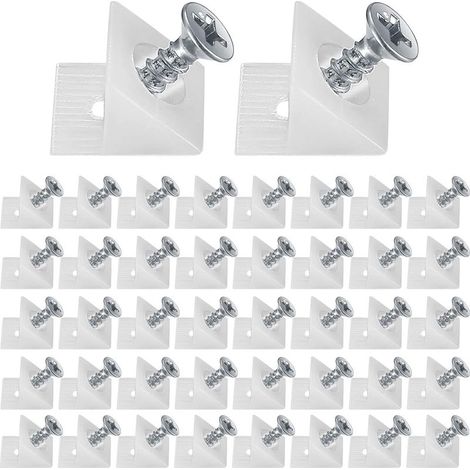120 Pièces Cales en Plastique pour Meuble Tiroir, Renfort Tiroir Connecteur Arrière Stabilisateurs, Fond de Tiroir Connecteur avec Vis, pour Réparer Affaissement Étagère Meuble, Blanc (1/5)