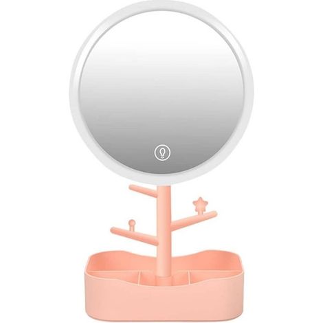 Cleafe - Specchio Per Trucco Makeup Da Tavolo Con Luce A Led Ricaricabile + Portagioielli - (1/5)