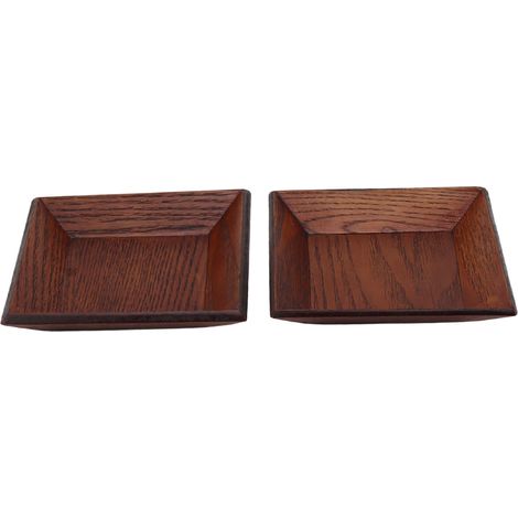 Lot de 2 assiettes à dessert carrées en bois de style japonais, pour biscuits et amuse-gueules, grande taille 10x10cm (1/5)