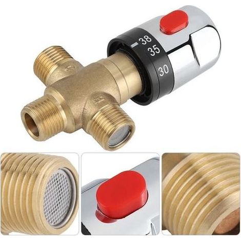 Mischbatterie für Warm- und Kaltwasser, Thermostat-Mischbatterie aus massivem Messing, Festtemperaturarmatur für Küche, Bad und WC, G1/2, 35–45 °C, 15 mm (1/4)