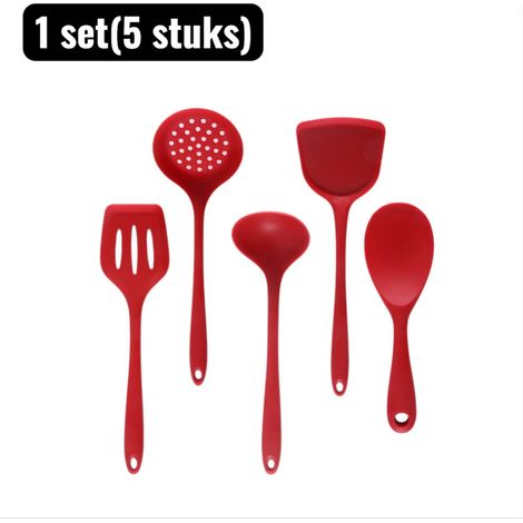 Ensemble de 5 ustensiles de cuisine rouges en silicone avec spatules et cuillères multifonctionnelles résistantes à la chaleur pour cuisson pâtisserie et préparation des aliments adaptés aux revêtemen (1/5)