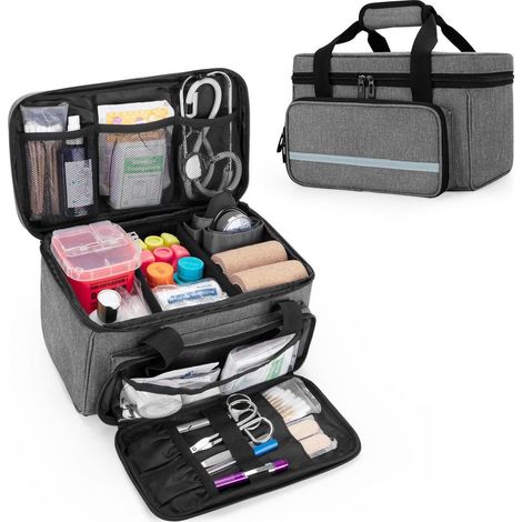 Erste Hilfe Tasche leer, Notfalltasche mit vielen Fächern, wasserfest, grau