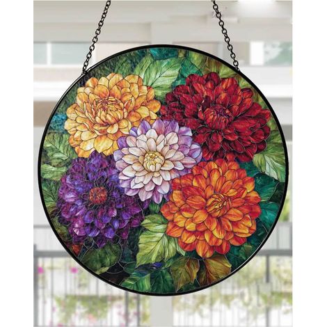 Attrape-soleil vitrail dahlia 9 cm, fenêtre suspendue, décoration florale