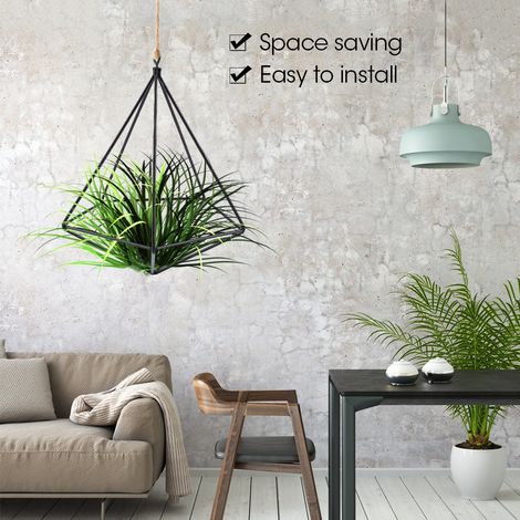 Support mural géométrique pour plantes suspendues, porte-pot en fer noir, décoration intérieure/extérieure, étagère fleuriste, présentoir à fougères, 1 pièce (1/5)