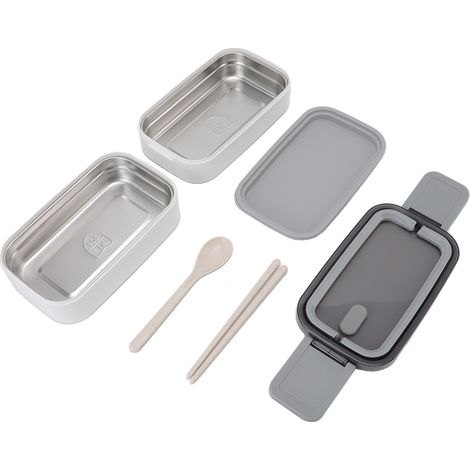 Bento-Box aus Edelstahl 304, mikrowellengeeignet, mit Essstäbchen und Löffel, doppelwandiger Lunchbehälter für Erwachsene, zwei Fächer (1/5)