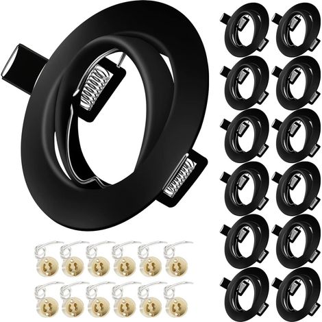 Projecteurs Spot Encastrable GU10 Set, 12 Pièces Cadre De Montage En Noir métallisé Avec Douille Céramique GU10 Pour Lampes, Rond, Ø 75 mm Orientable A 30°, Pour Lampes A LED Ou Halogènes (1/5)