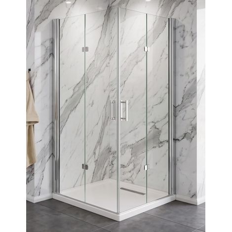 Box doccia angolare con due ante pieghevoli in vetro temperato trasparente 6mm H190 profilo cromo - 80x120 (1/2)