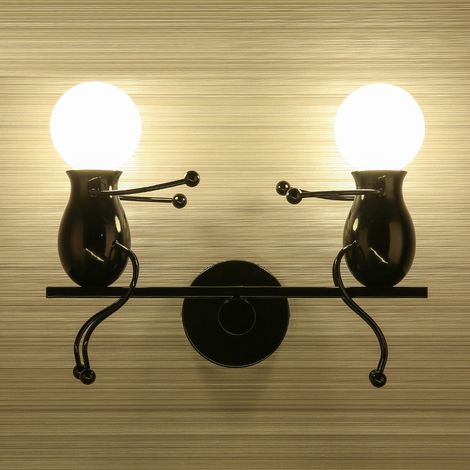 Wandlampe Humanoid LED, 2 Flammig Wandleuchte Modern Innen für Bar, Schlafzimmer, Küche, Restaurant, Café, Flur (Schwarz)