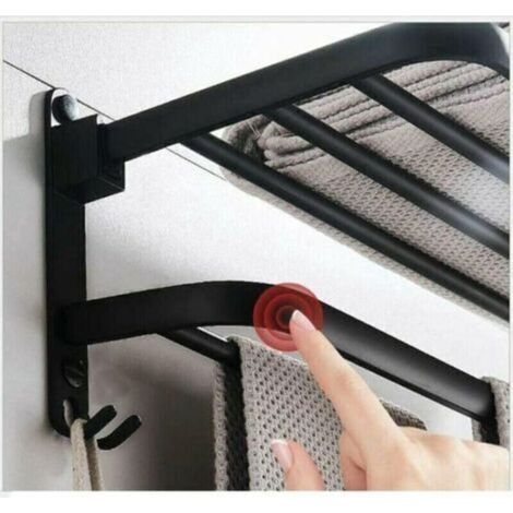 Porte-serviettes pliable mural pour salle de bain, étagère de rangement en aluminium, 40 cm, couleur noir (1/3)