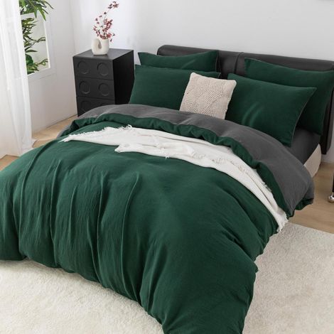 Bettwäsche-Set 155x220 cm Dunkelgrün Grau 100% Baumwolle Muslin 4 Jahreszeiten