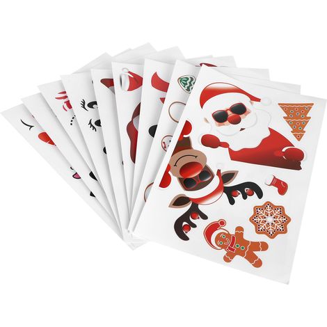 9 autocollants décoratifs de Noël motif Père Noël bonhomme de neige élan pour frigo mur tasse voiture