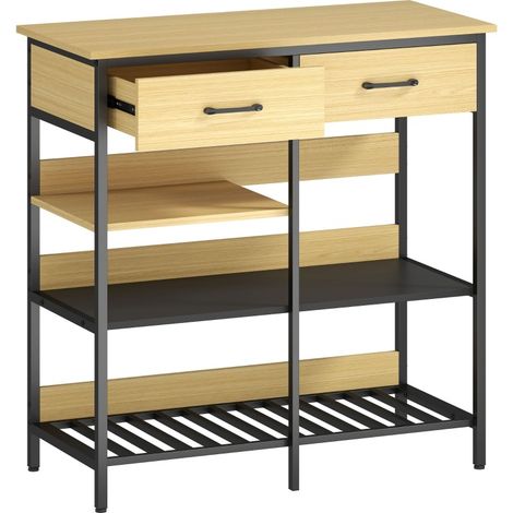 Buffet bas avec 2 tiroirs et 3 niches ouvertes, meuble de cuisine industriel 90 x 40 x 91 cm, bois clair et métal noir, idéal salon ou entrée  CHICFURN (1/5)