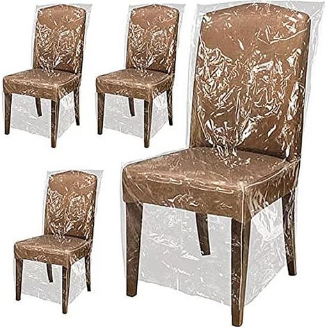 Lot de 4 housses de chaise de salle à manger en plastique transparent imperméable en PVC pour la plupart des chaises (1/3)