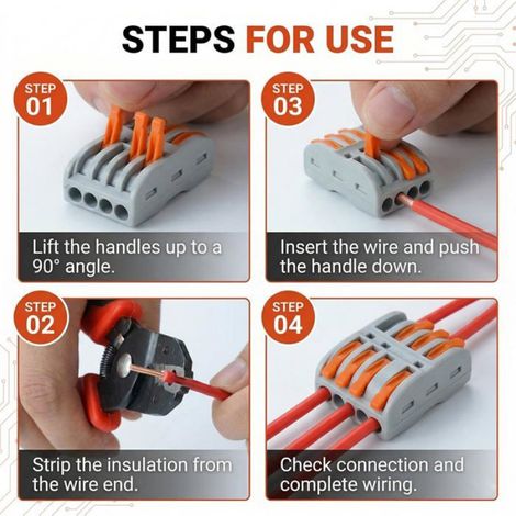 Connecteur Rapide 3 Entrées 3 Sorties - 15 Pièces - Pour Câbles 0,08 À 4 mm² - Boîtier Nylon Ignifuge - Courant 32 A (1/5)