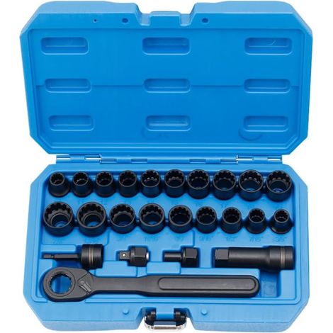 Lot de 24 clés à douille hexagonales et cliquet creuse 12 pans 10-19 mm pour réparation automobile entretien domicile dans un étui rangement - (1/4)