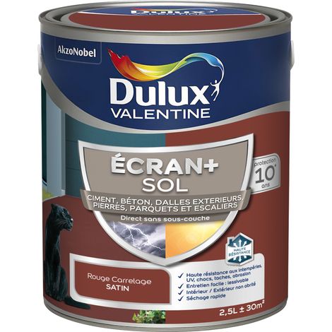 Ecran+ Sol - Peinture solvantée pour sols Intérieur et Extérieur - Ciment, béton, dalles, parquets et escaliers - Satin Rouge Carrelage 2,5 L - Dulux Valentine