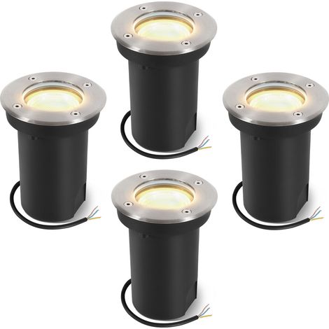 Hengda 4x 3W Luci sotterranee Orientabile lampada LED Bianco caldo - Alloggiamento argento, sotterranea per giardino, illuminazione esterna (1/5)