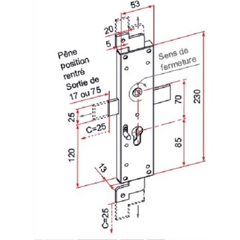 Tirard – Serrure électrique 3 points pour volet – Acier zingué blanc – Pêne court – Sens gauche – Entraxe 70mm – CE112204 (1/3)