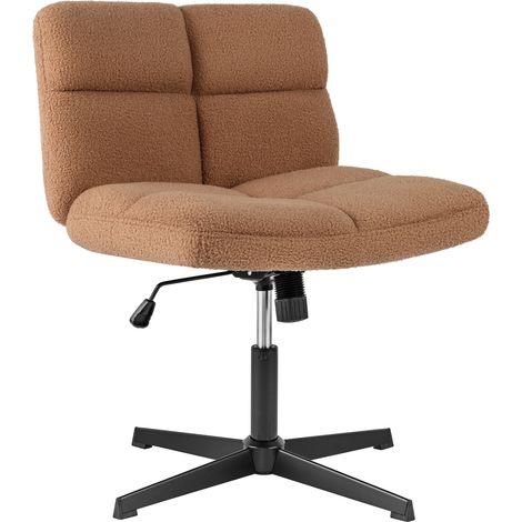 Chaise de Bureau en Imitation Laine d'agneau sans Accoudoirs, Chaise Pivotante à Pieds Croisés, Hauteur Réglable, Charge 150 kg, Marron (1/5)
