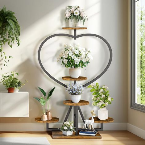 Portapiante da interno 5 Livelli Porta Vaso Alto 105 cm Portavasi da interno esterno Balcone con struttura a forma di Cuore in Legno e Metallo (1/5)