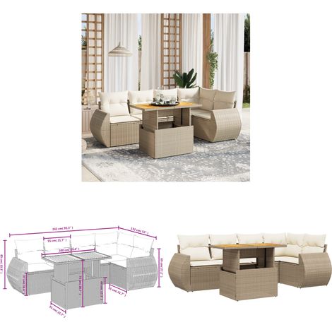 6-tlg. Garten-Sofagarnitur mit Kissen Beige Poly Rattan - Gartenmöbel - Esszimmergarnitur - Lounge Set - Outdoor Möbel - Rattan Gartenmöbel - Home & Living (1/3)