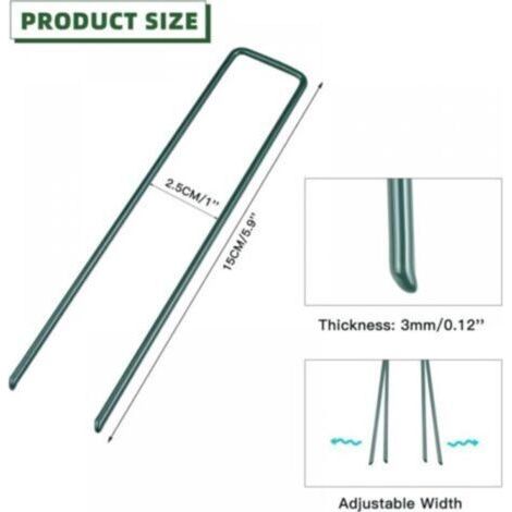 NALOOKAMIC  100 Pack de 15 cm U-Garden Clous de Fixation Clous de Sol en Acier Galvanisé pour Tissu de Mauvaises Herbes, Filet, Gazon Artificiel, Tente, Membrane, Vert