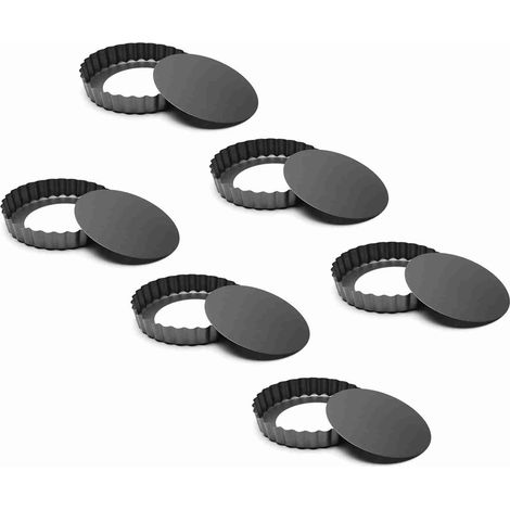 Set aus 6 Quicheformen aus lebensmittelechtem Kohlenstoffstahl mit 7,6 cm (3 Zoll) Durchmesser, antihaftbeschichtet, mit herausnehmbarem Boden, zum Backen von Kuchen und Käsekuchen. (1/5)