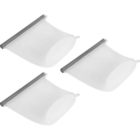 Lot de 3 sacs de conservation alimentaires transparents en silicone auto-scellants de 500 ml pour légumes et viande. (1/5)