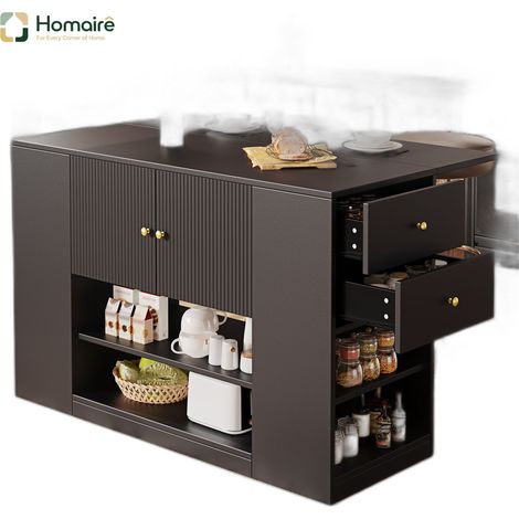 Desserte de cuisine en mdf noir avec rangement 140 x 40 x 90 cm HOMAIRE (1/5)