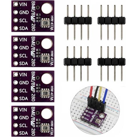 4Pcs BMP280 5V Barometric Temperature Humidity Air Pressure Sensor Module, Module Numérique de Capteur d'Humidité, Compatible avec Plusieurs Modèles de Microcontrôleurs et Projets Station Météo (1/5)
