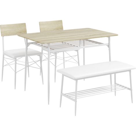 Ensemble table à manger avec 2 chaises et banc, rangement intégré, pour 4 personnes, chêne (1/5)