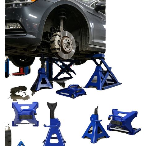 Supports de voiture, acier robuste, hauteur réglable par cliquet, Bleu (1/5)