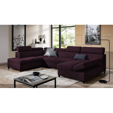 Wohnlandschaft Schlafsofa Sofa ANTON in Stoff Esito Violett Ottomane Rechts (1/4)