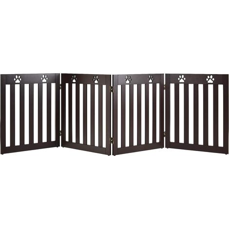 COSTWAY Barrera de Seguridad Plegable para Perros Mascotas Valla Protección para Habitación Puerta Escalera (Marrón, 4 paneles)
