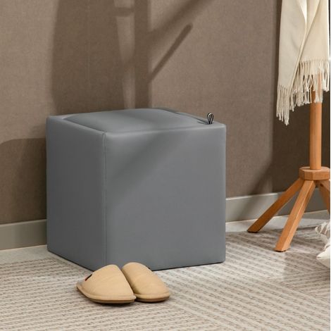 REDOM - Puf con almacenamiento 40x40x40 cm, asiento y almacenaje, tapa abatible, MDF, gris (1/5)