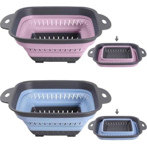 Passoire pliable - Cuisine - Silicone - 2 pièces - Rose et Bleu - Idéale pour Camping (1/4)