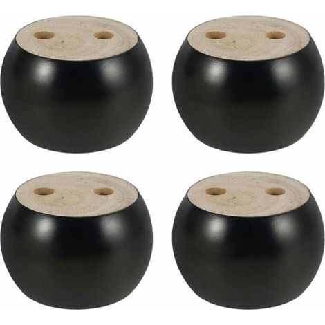 Lot de 4 Pieds de Meubles en Bois Rond hauteu 5cm, pour canapé, Lit, Fauteuil, Armoire, avec vis et Ruban (Noir) (1/5)