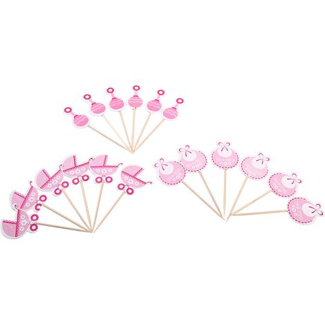 18 Pièces Toppers Cupcake Anniversaire Fille Rose Décorations Gâteau Baby Shower Mignons Enfants