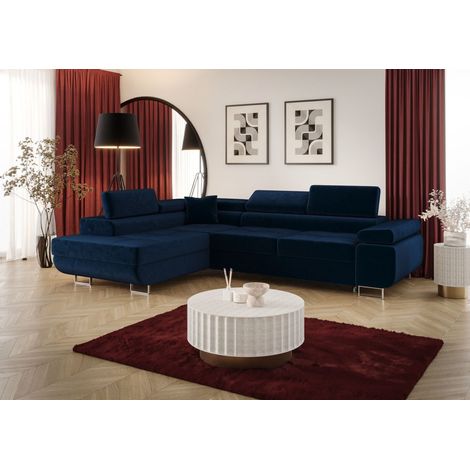 Ecksofa Schlafsofa Sofa MONARO Stoff Monolith Dunkelblau Ottomane Links (1/3)