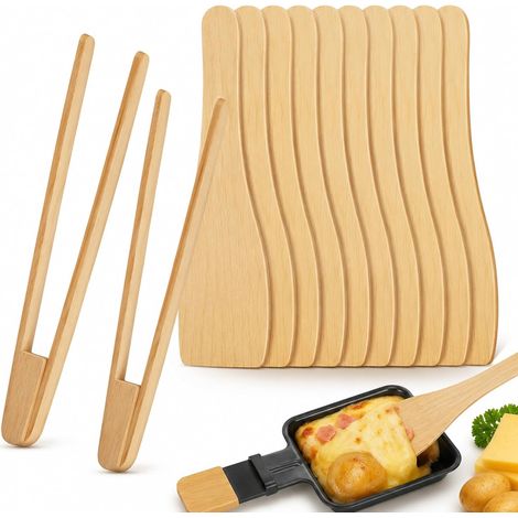 Spatules en Bois pour Raclette, 8 Pelles à Raclette en Bois de Hêtre avec 2 Pinces, Ustensiles Anti-Rayures pour Appareil à Raclette, Poêles Antiadhésives, Crêpes et Service de Cuisine (1/5)