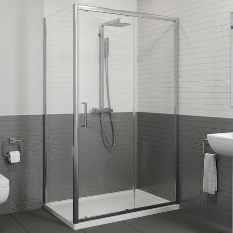 1100 x 760mm Sliding Shower Door & Side Panel Enclosure 8mm Framed Tray & Waste (1/5)
