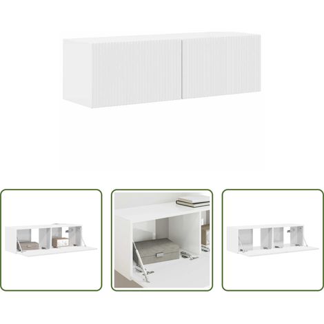 vidaXL Rangement salon -  Meuble TV mural Montage mural Blanc Brillant 98 x 31 x 29,5 cm (1/5)