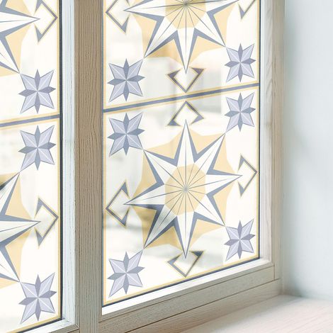 Film pour Vitre Intimité 100x100 Vitrail Collés sur le Verre Protection pour Chambre Cuisine Salle de Bain Adhésif Décoratif étoiles géométriques (1/5)