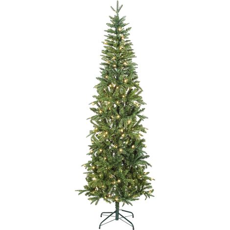 Sapin Noël artificiel 210 cm, arbre Noël slim avec 300 lumières 8 modes d'éclairage 826 branches articulées, vert