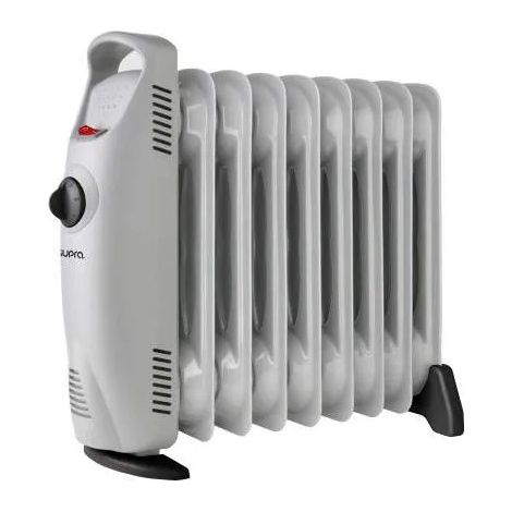 Supra – Radiateur bain d'huile 1000W blanc – 9 éléments chauffants – Surface max 10m² – Sécurité anti-surchauffe – Poignée de transport