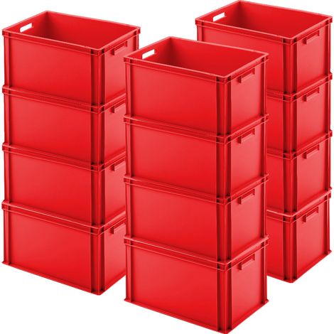 BRB 12x Euro-Stapelbehälter, LxBxH 600x400x320 mm, rot, PP, lebensmittelecht
