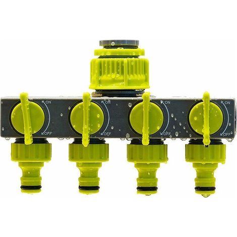 Distributeur 4 Voies réglable, Tuyau d'arrosage pour Tuyau de Robinet d'irrigation de Jardin Inverseur 4 Voies 1/2" ou 3/4", débit d'eau réglable et verrouillable, (1/4)