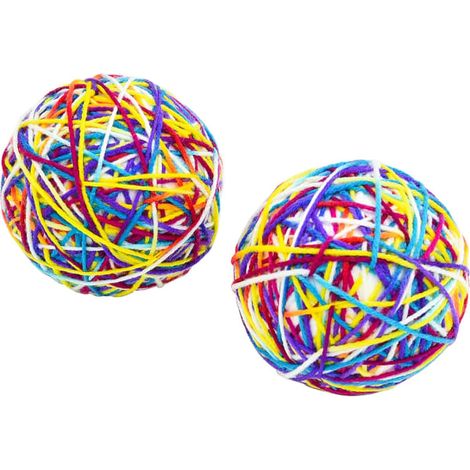 Balle de jeu pour chat 2 pièces avec grelot, boule souple interactive en laine colorée et mousse, anti-ennui pour félin, jouet à lancer (1/5)